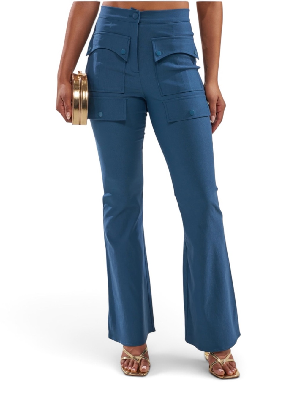 NWT AKIRA Blue Flare Utility High-Rise Pants